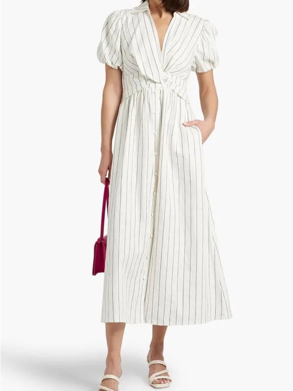 Derek Lam 10 Crosby Knot Waist Shirt Dress Pin Striped Midi